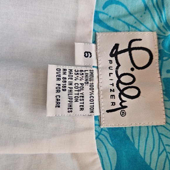 (EUC) Lilly Pulitzer Turquoise Blue Butterfly & Fruit Print A Line Size 6 - Picture 7 of 7